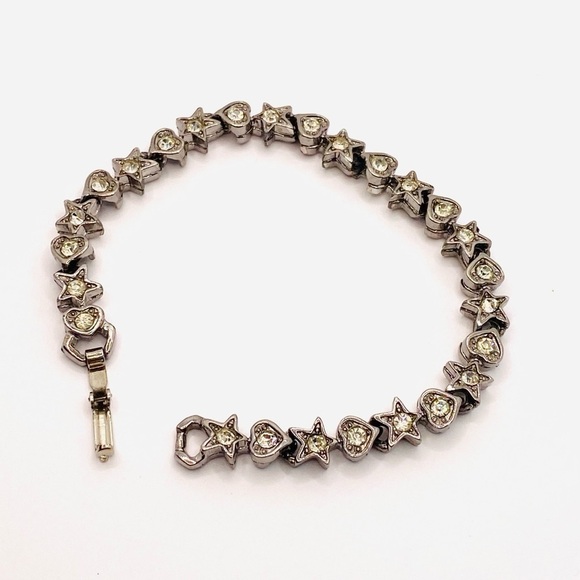 Bracelet Tennis Stars Hearts Rhinestones 7.25” - Picture 1 of 10